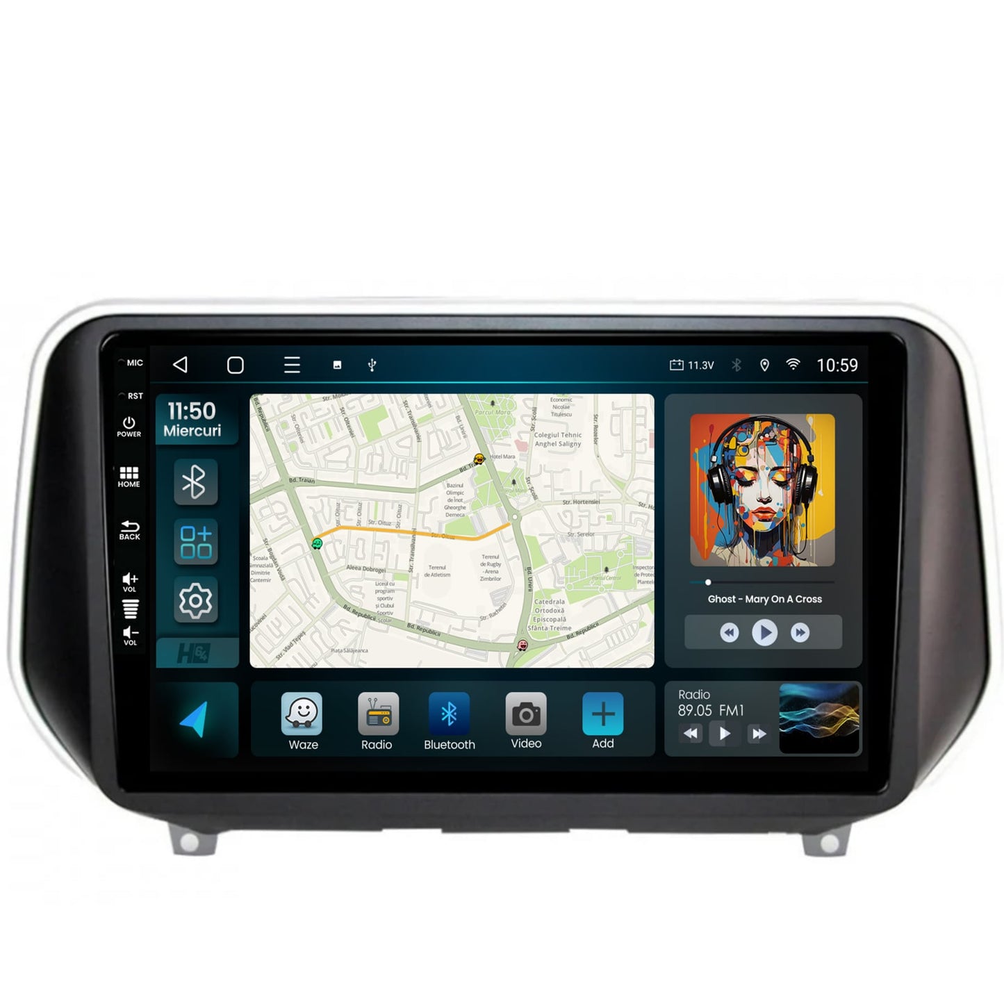 Navigatie HUB64 Hyundai Santa Fe (2018-Prezent), 4GB RAM, Android, Quadcore, DSP, GPS, Wi-FI, Carplay, Android Auto, USB, Bluetooth, Waze, Touchscreen, 9 inch