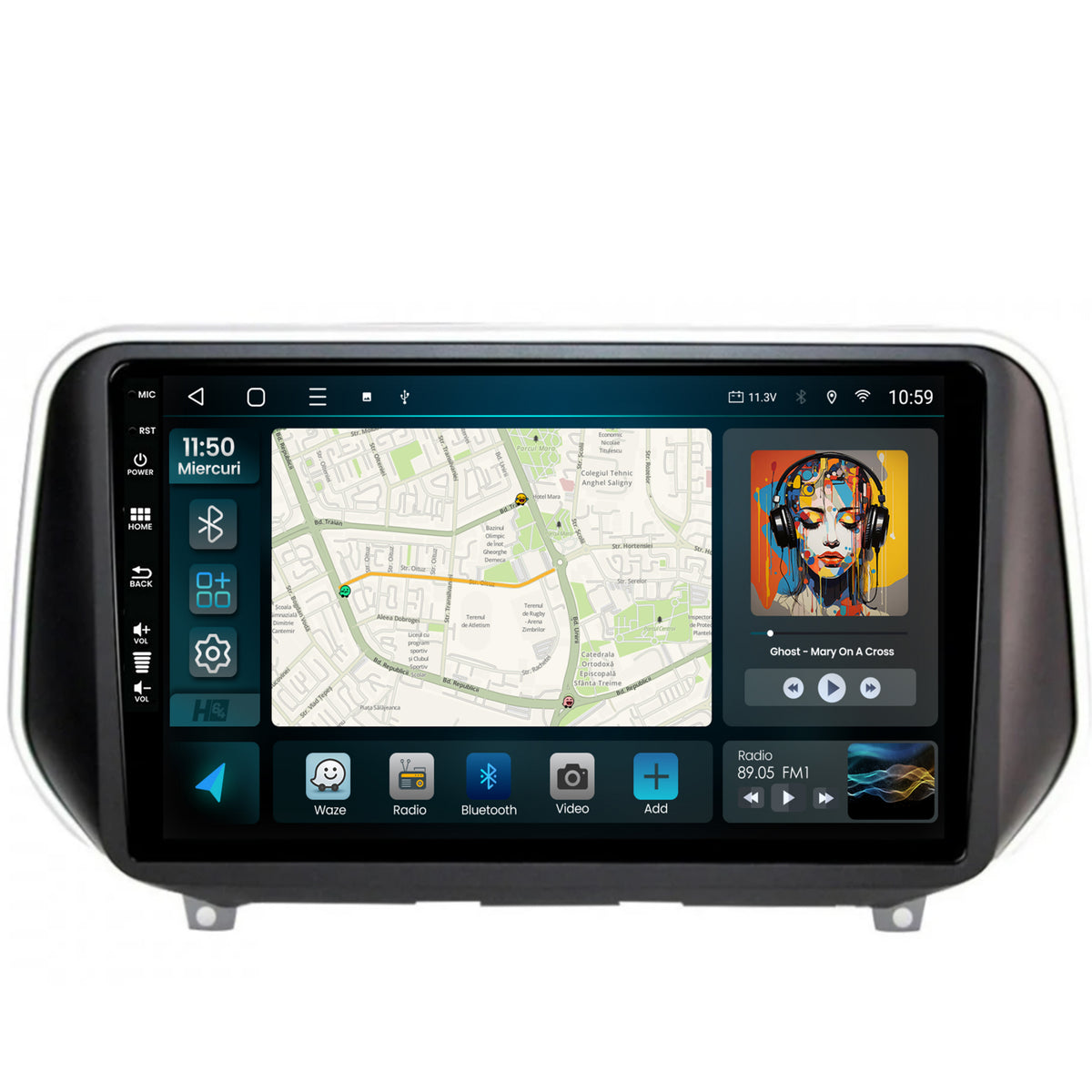 Navigatie HUB64 Hyundai Santa Fe (2018-Prezent), 4GB RAM, Android, Quadcore, DSP, GPS, Wi-FI, Carplay, Android Auto, USB, Bluetooth, Waze, Touchscreen, 9 inch