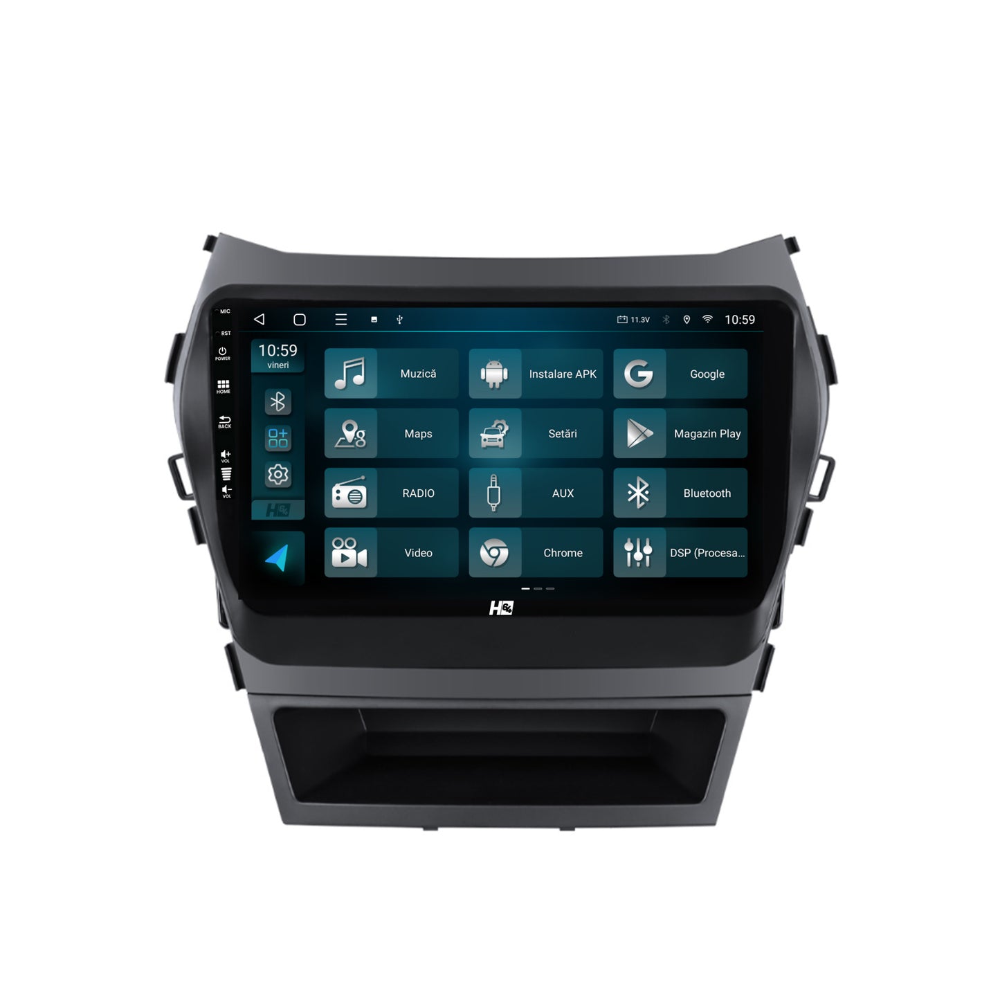 Navigatie HUB64 Hyundai Santa Fe IX45 (2013-2017), 4GB RAM, Android, Octacore, Slot Sim 4G, DSP, GPS, Wi-FI, Carplay, Android Auto, USB, Bluetooth, Waze, Touchscreen, 9 inch