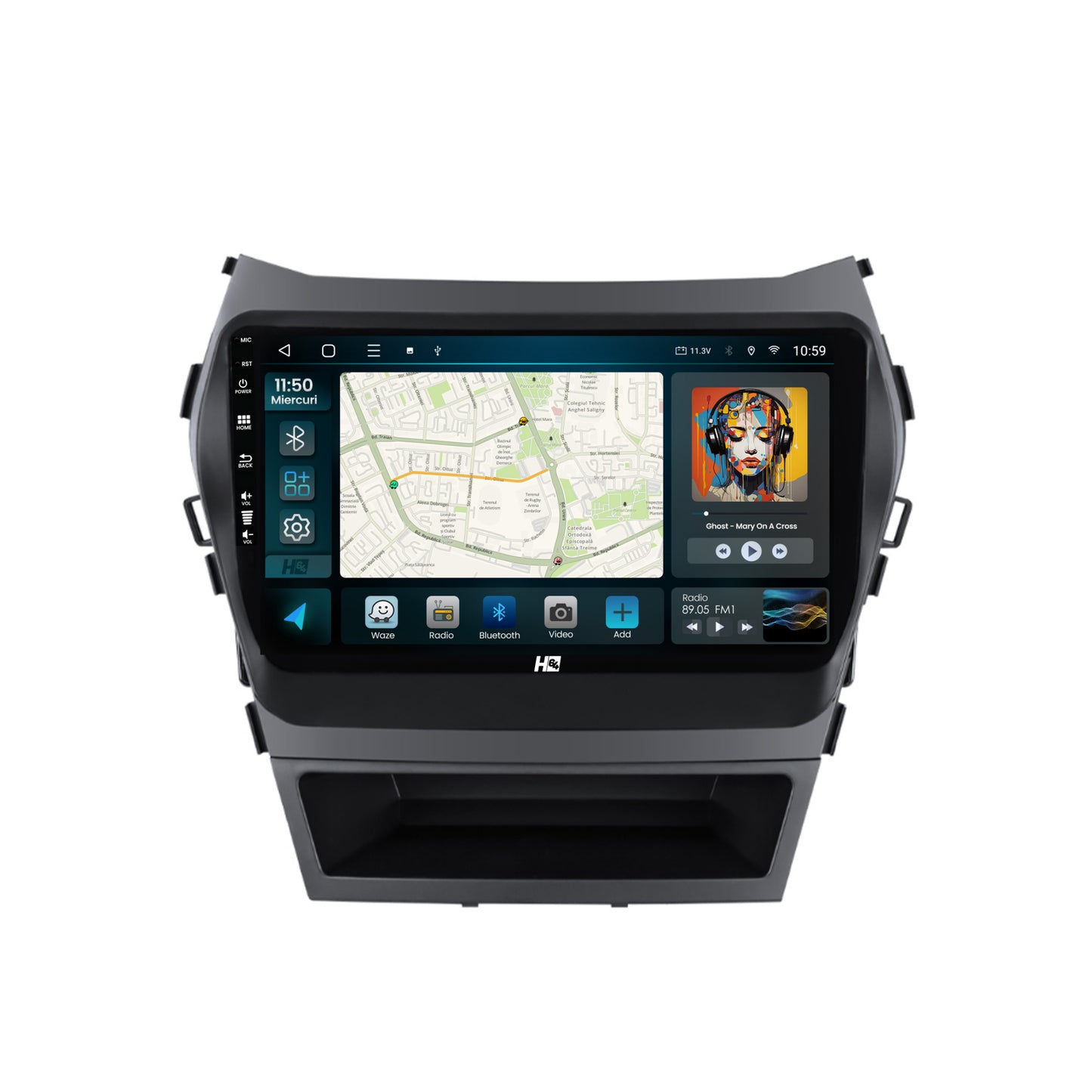 Navigatie HUB64 Hyundai Santa Fe IX45 (2013-2017), 8GB RAM, Android, Octacore, Slot Sim 4G, DSP, GPS, Wi-FI, Carplay, Android Auto, USB, Bluetooth, Waze, Touchscreen, 9 Inch