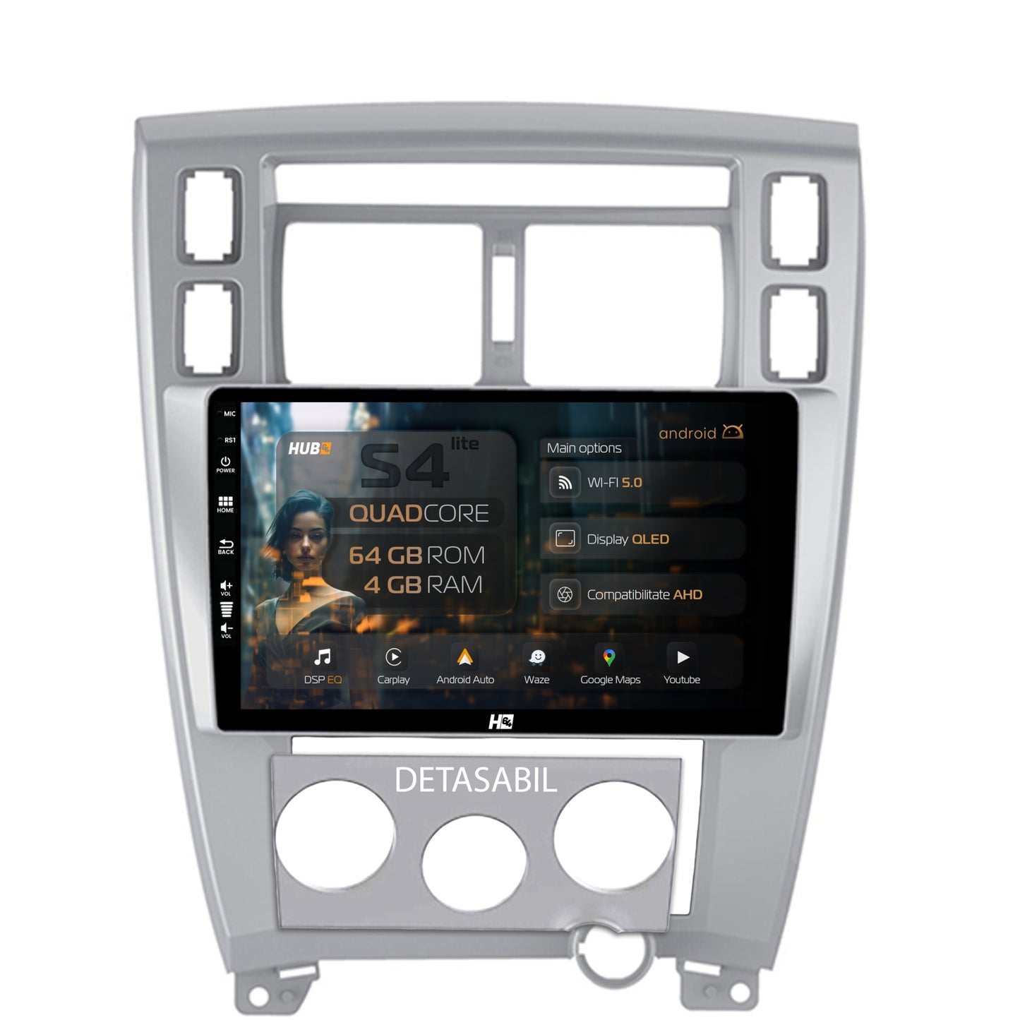 Navigatie HUB64 Hyundai Tucson(2004-2009), 4GB RAM, Android, Quadcore, DSP, GPS, Wi-FI, Carplay, Android Auto, USB, Bluetooth, Waze, Touchscreen, 10.1 Inch