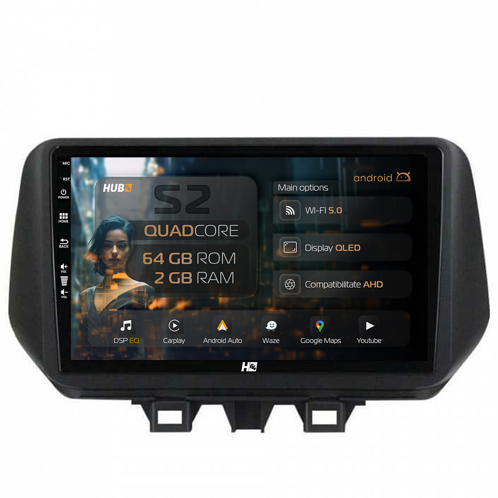 Navigatie HUB64 Hyundai Tucson (2018-2020), 2GB RAM, Android, GPS, Wi-FI, Carplay, Android Auto, USB, Bluetooth, Radio, Waze, Touchscreen, 9 inch