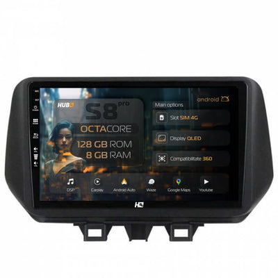 Navigatie HUB64 Hyundai Tucson (2018-2020), 8GB RAM, Android, Octacore, Slot Sim 4G, DSP, GPS, Wi-FI, Carplay, Android Auto, USB, Bluetooth, Waze, Touchscreen, 9 Inch