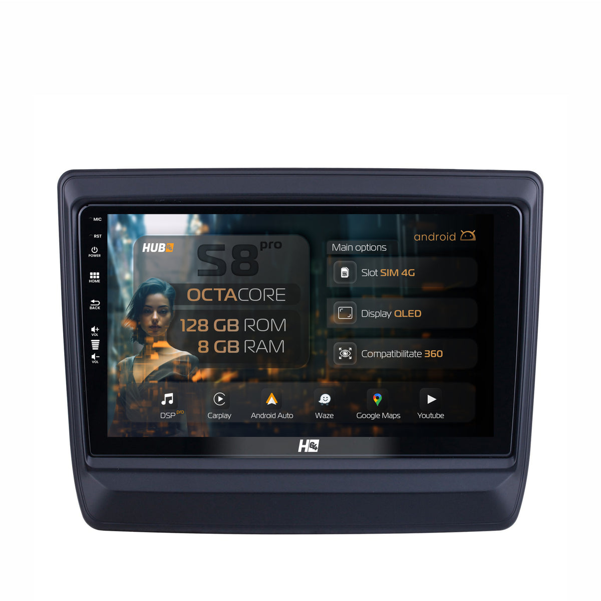 Navigatie HUB64 Isuzu D-MAX (2020+), 8GB RAM, Android, Octacore, Slot Sim 4G, DSP, GPS, Wi-FI, Carplay, Android Auto, USB, Bluetooth, Waze, Touchscreen, 9 Inch