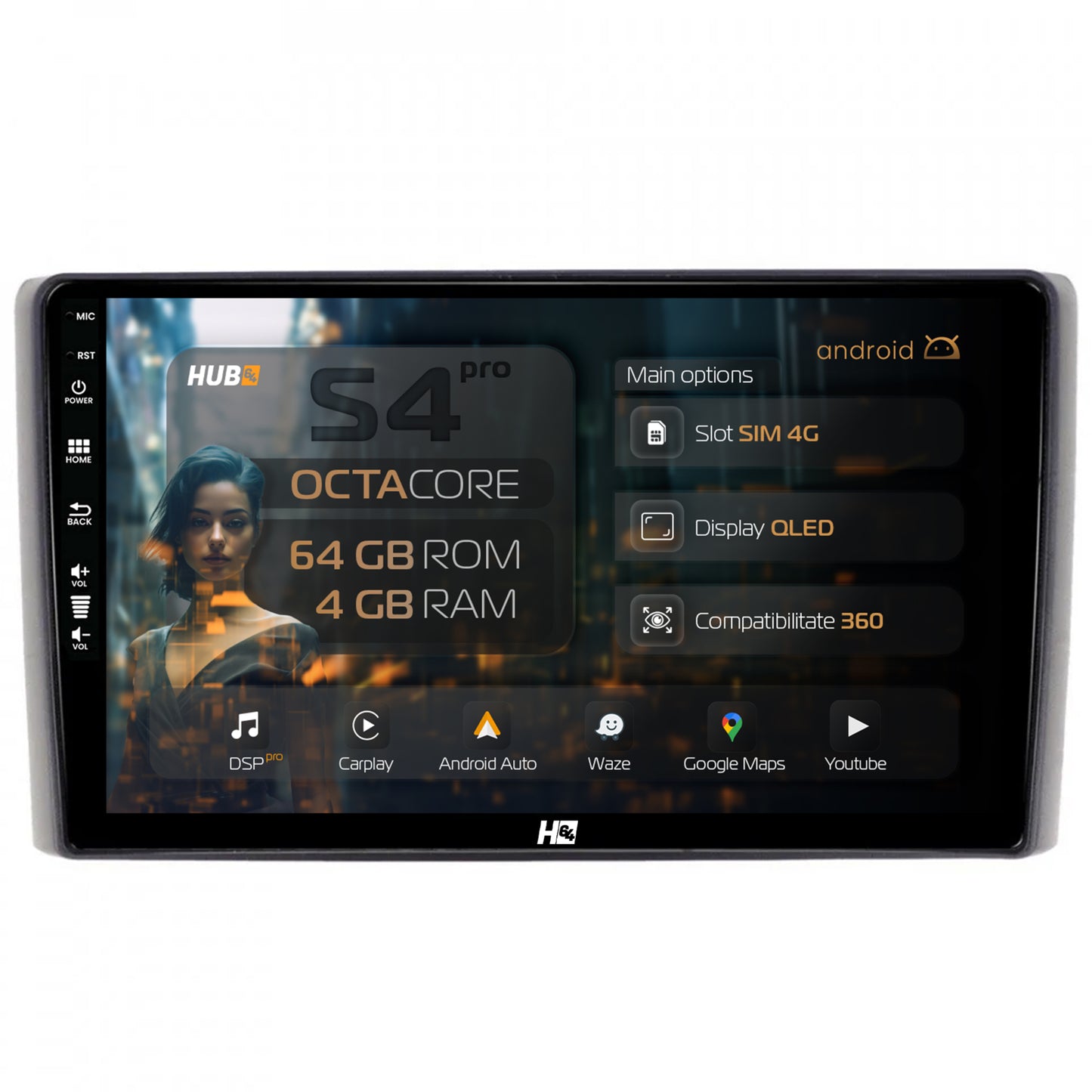 Navigatie HUB64 Iveco Daily (2006-2014), 4GB RAM, Android, Octacore, Slot Sim 4G, DSP, GPS, Wi-FI, Carplay, Android Auto, USB, Bluetooth, Waze, Touchscreen, 9 inch