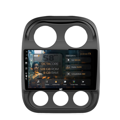 Navigatie HUB64 Jeep Compass (2009-2016), 8GB RAM, Android, Octacore, Slot Sim 4G, DSP, GPS, Wi-FI, Carplay, Android Auto, USB, Bluetooth, Waze, Touchscreen, 10.1 Inch
