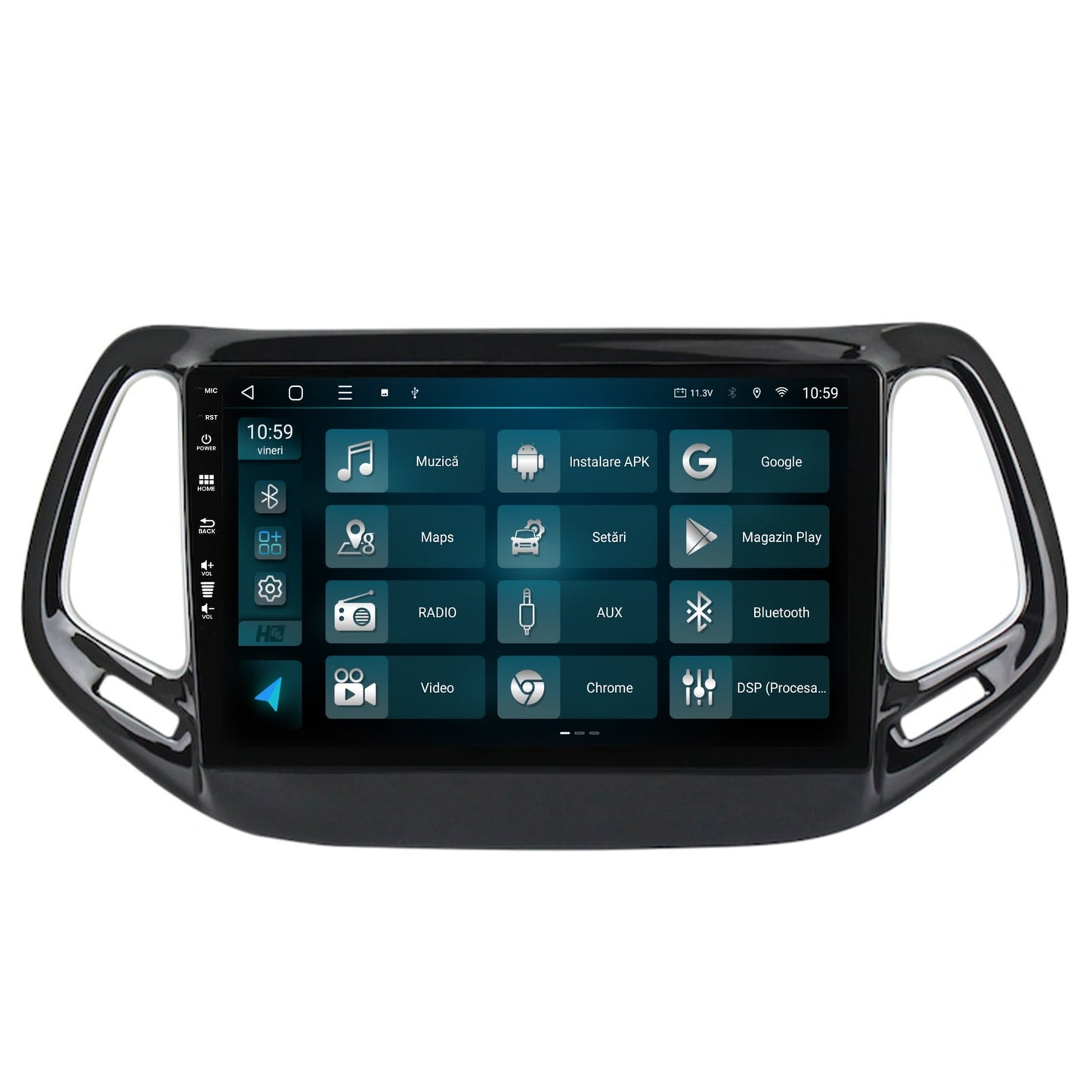 Navigatie HUB64 Jeep Compass (2016+), 2GB RAM, Android, GPS, Wi-FI, Carplay, Android Auto, USB, Bluetooth, Radio, Waze, Touchscreen, 10.1 inch