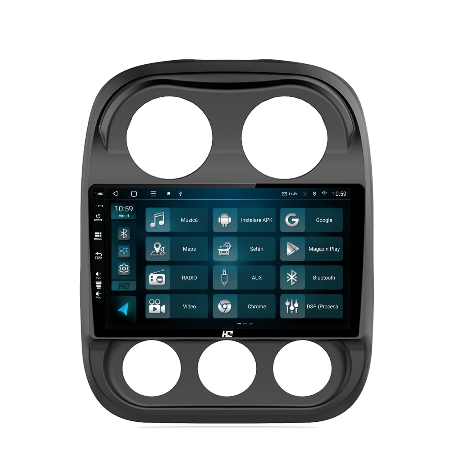 Navigatie HUB64 Jeep Compass (2009-2016), 4GB RAM, Android, Octacore, Slot Sim 4G, DSP, GPS, Wi-FI, Carplay, Android Auto, USB, Bluetooth, Waze, Touchscreen, 10.1 Inch