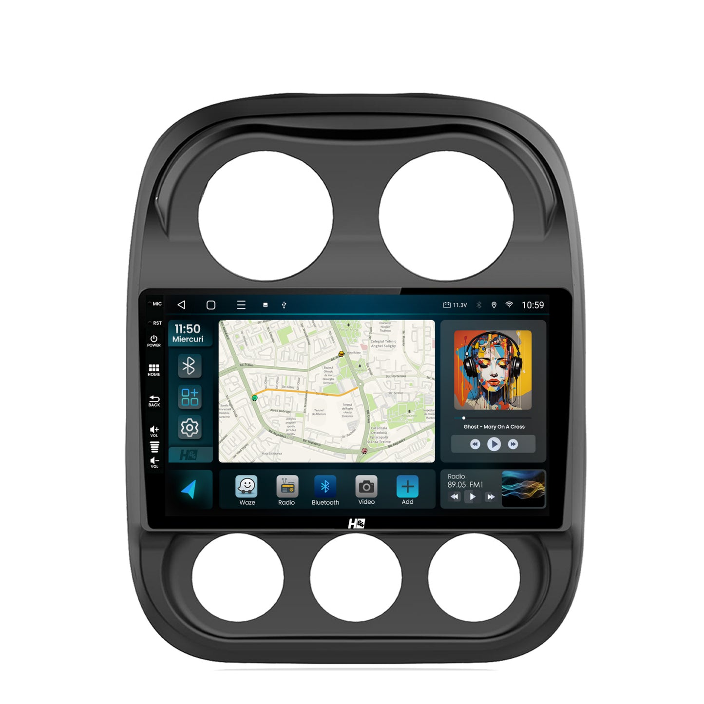 Navigatie HUB64 Jeep Compass (2009-2016), 4GB RAM, Android, Octacore, Slot Sim 4G, DSP, GPS, Wi-FI, Carplay, Android Auto, USB, Bluetooth, Waze, Touchscreen, 10.1 Inch
