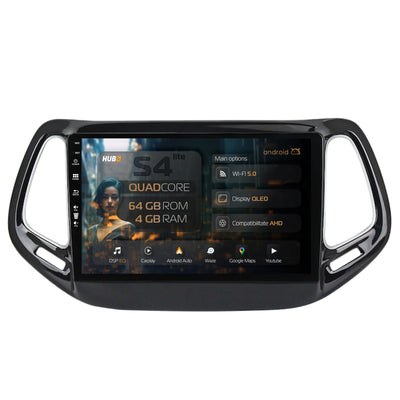 Navigatie HUB64 Jeep Compass (2016+), 4GB RAM, Android, Quadcore, DSP, GPS, Wi-FI, Carplay, Android Auto, USB, Bluetooth, Waze, Touchscreen, 10.1 inch