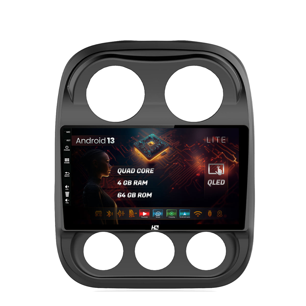 Navigatie HUB64 Jeep Compass (2016+), 4GB RAM, Android, Quadcore, DSP, GPS, Wi-FI, Carplay, Android Auto, USB, Bluetooth, Waze, Touchscreen, 10.1 Inch