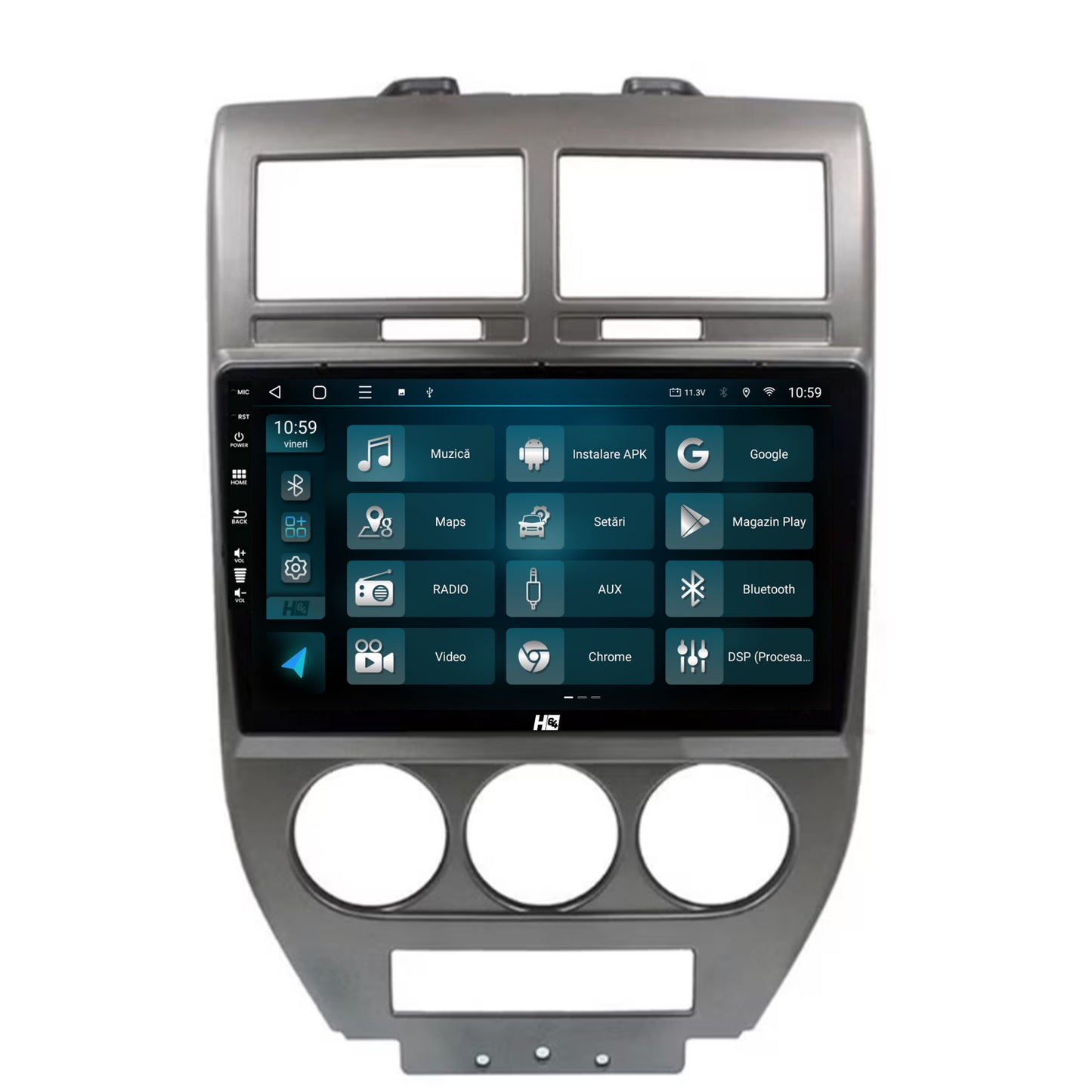 Navigatie HUB64 Jeep Compass/Patriot (2006-2010), 4GB RAM, Android, Quadcore, DSP, GPS, Wi-FI, Carplay, Android Auto, USB, Bluetooth, Waze, Touchscreen, 9 inch