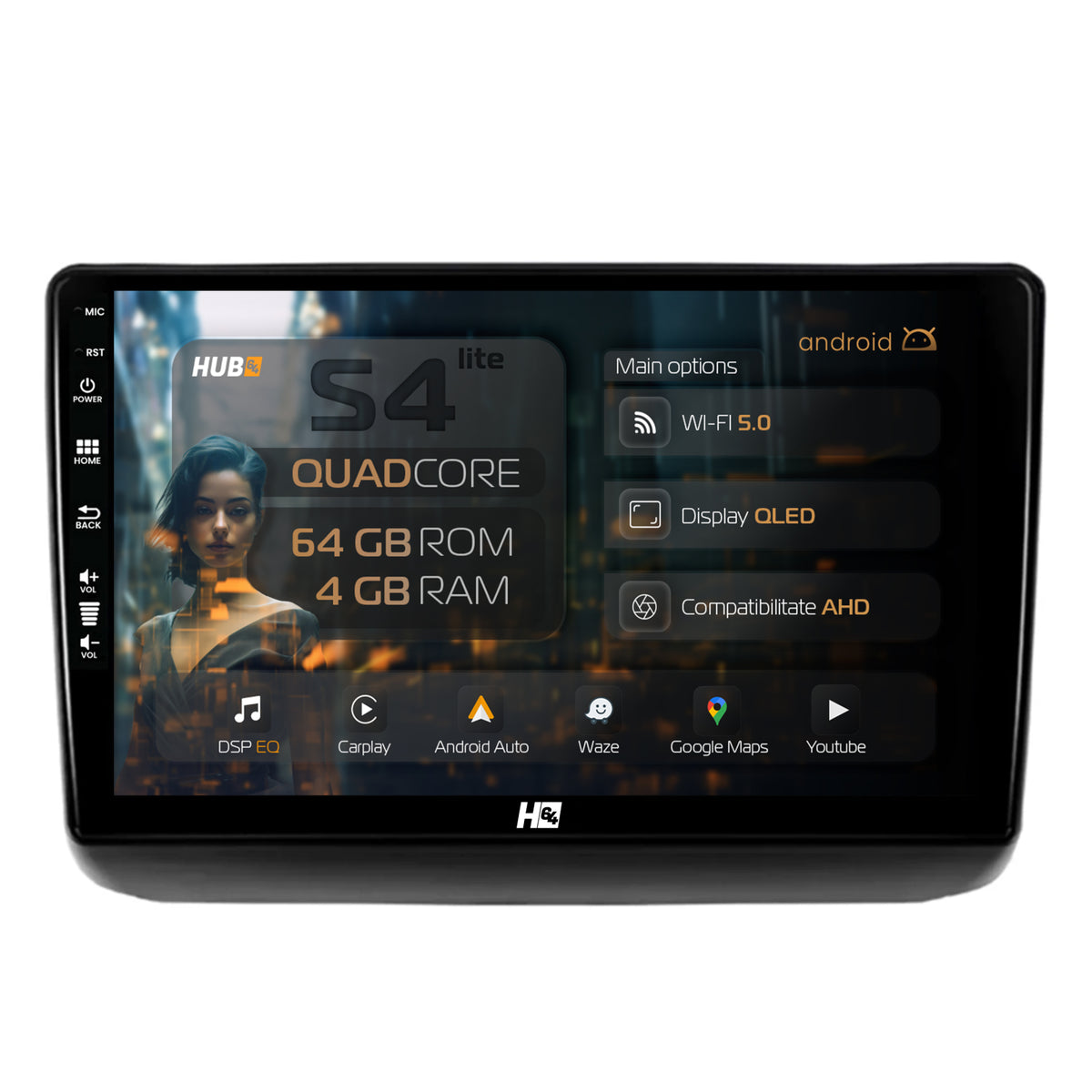 Navigatie HUB64 Jeep Grand Cherokee (2013-2020), 4GB RAM, Android, GPS, Wi-FI, Carplay, Android Auto, USB, Bluetooth, Radio, Waze, Touchscreen, 9 inch