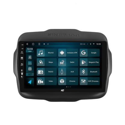 Navigatie HUB64 Jeep Renegade (2014-2018), 8GB RAM, Android, Octacore, Slot Sim 4G, DSP, GPS, Wi-FI, Carplay, Android Auto, USB, Bluetooth, Waze, Touchscreen, 9 Inch