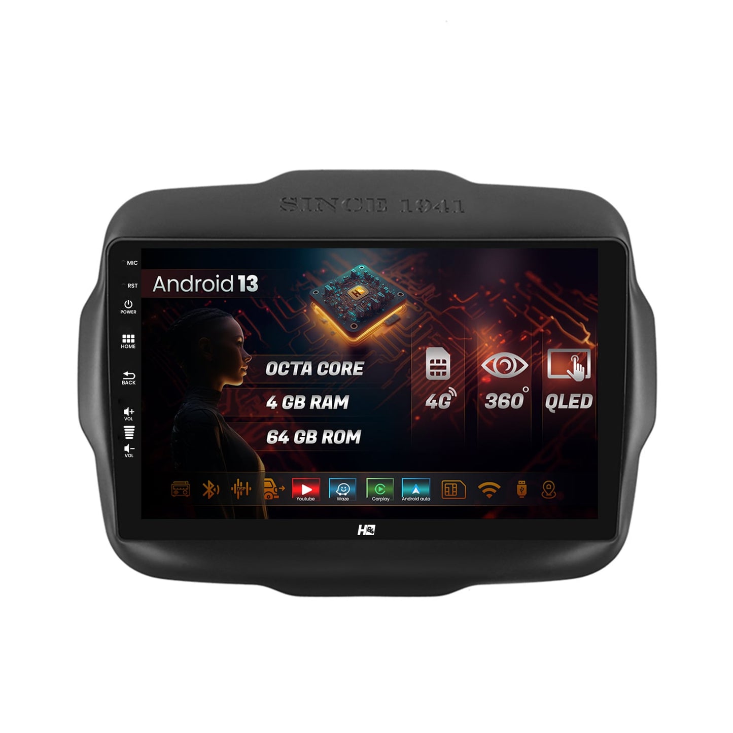 Navigatie HUB64 Jeep Renegade (2014-2018), 4GB RAM, Android, Octacore, Slot Sim 4G, DSP, GPS, Wi-FI, Carplay, Android Auto, USB, Bluetooth, Waze, Touchscreen, 9 inch