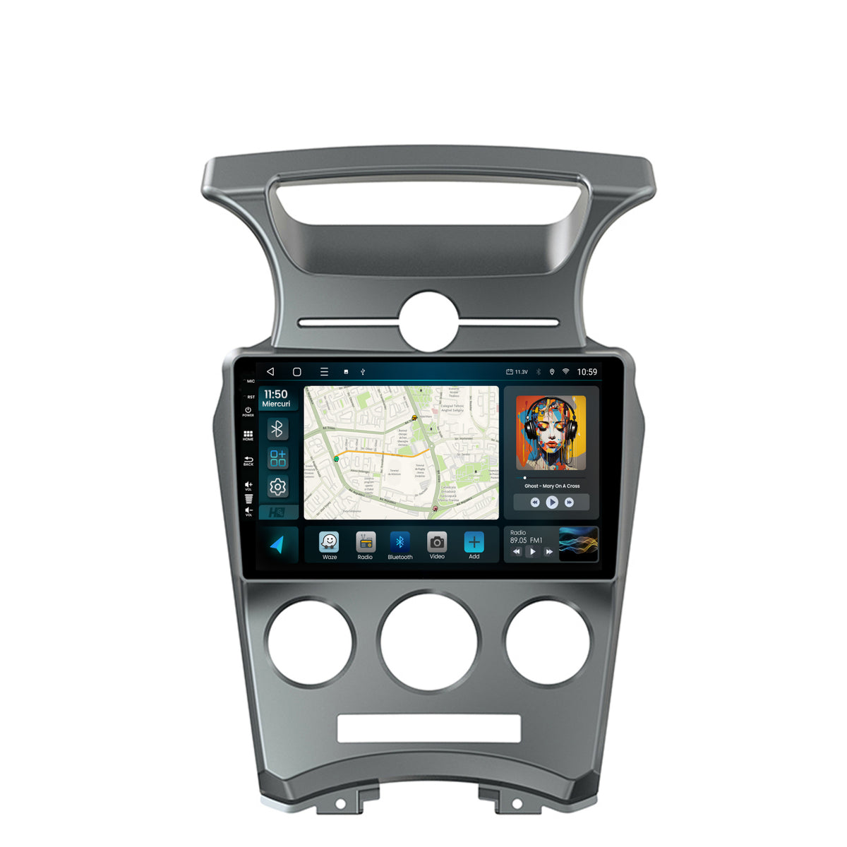 Navigatie HUB64 Kia Carens (2007-2011), 4GB RAM, Android, Quadcore, DSP, GPS, Wi-FI, Carplay, Android Auto, USB, Bluetooth, Waze, Touchscreen, 9 inch
