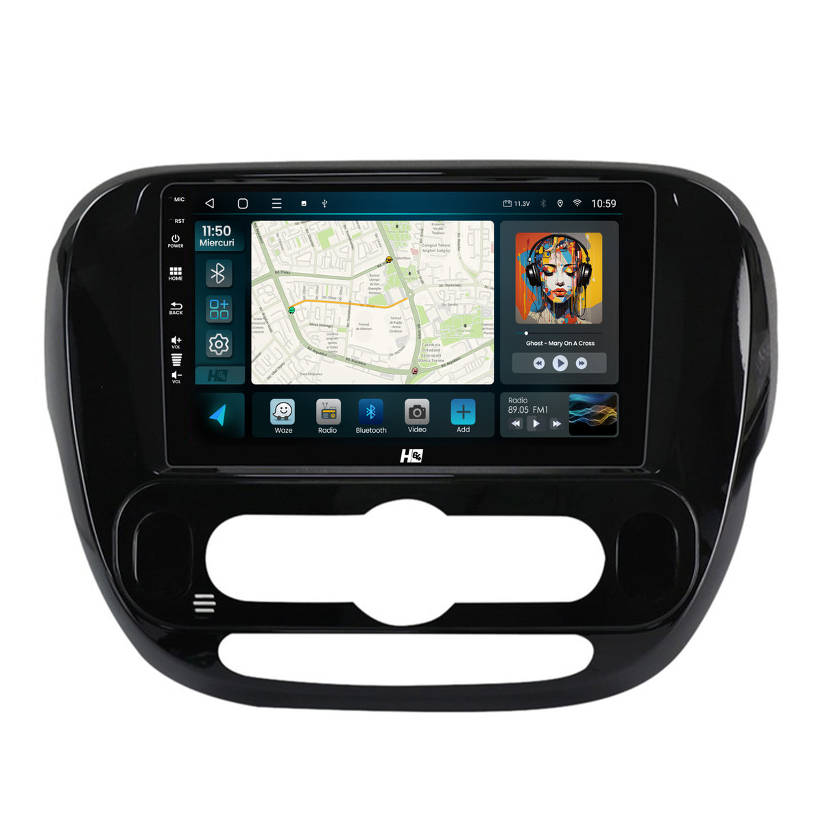 Navigatie HUB64 Kia Soul (2014-2019), 4GB RAM, Android, Quadcore, DSP, GPS, Wi-FI, Carplay, Android Auto, USB, Bluetooth, Waze, Touchscreen, 9 inch