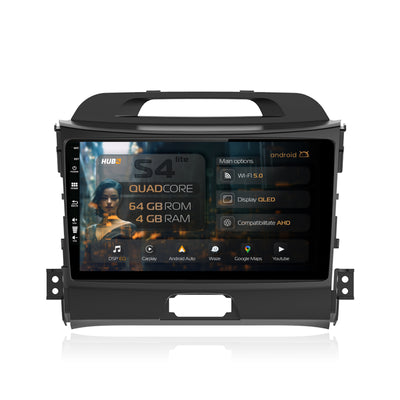 Navigatie HUB64 Kia Sportage (2010-2016), 4GB RAM, Android, Quadcore, DSP, GPS, Wi-FI, Carplay, Android Auto, USB, Bluetooth, Waze, Touchscreen, 9 inch