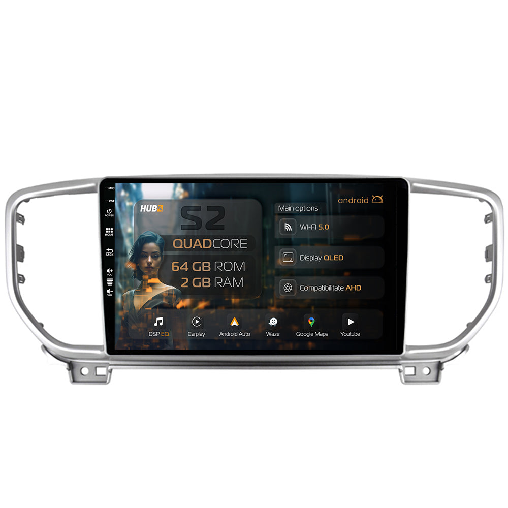 Navigatie HUB64 Kia Sportage (2018+), 2GB RAM, Android, GPS, Wi-FI, Carplay, Android Auto, USB, Bluetooth, Radio, Waze, Touchscreen, 9 inch
