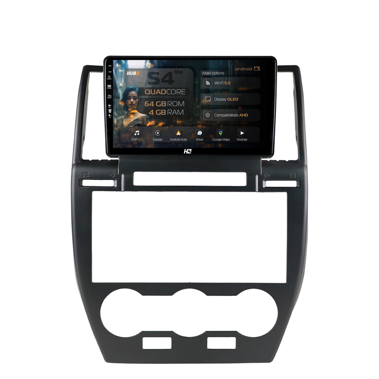 Navigatie HUB64 Land Rover Freelander 2 (2006-2012), 4GB RAM, Android, Quadcore, DSP, GPS, Wi-FI, Carplay, Android Auto, USB, Bluetooth, Waze, Touchscreen, 9 inch