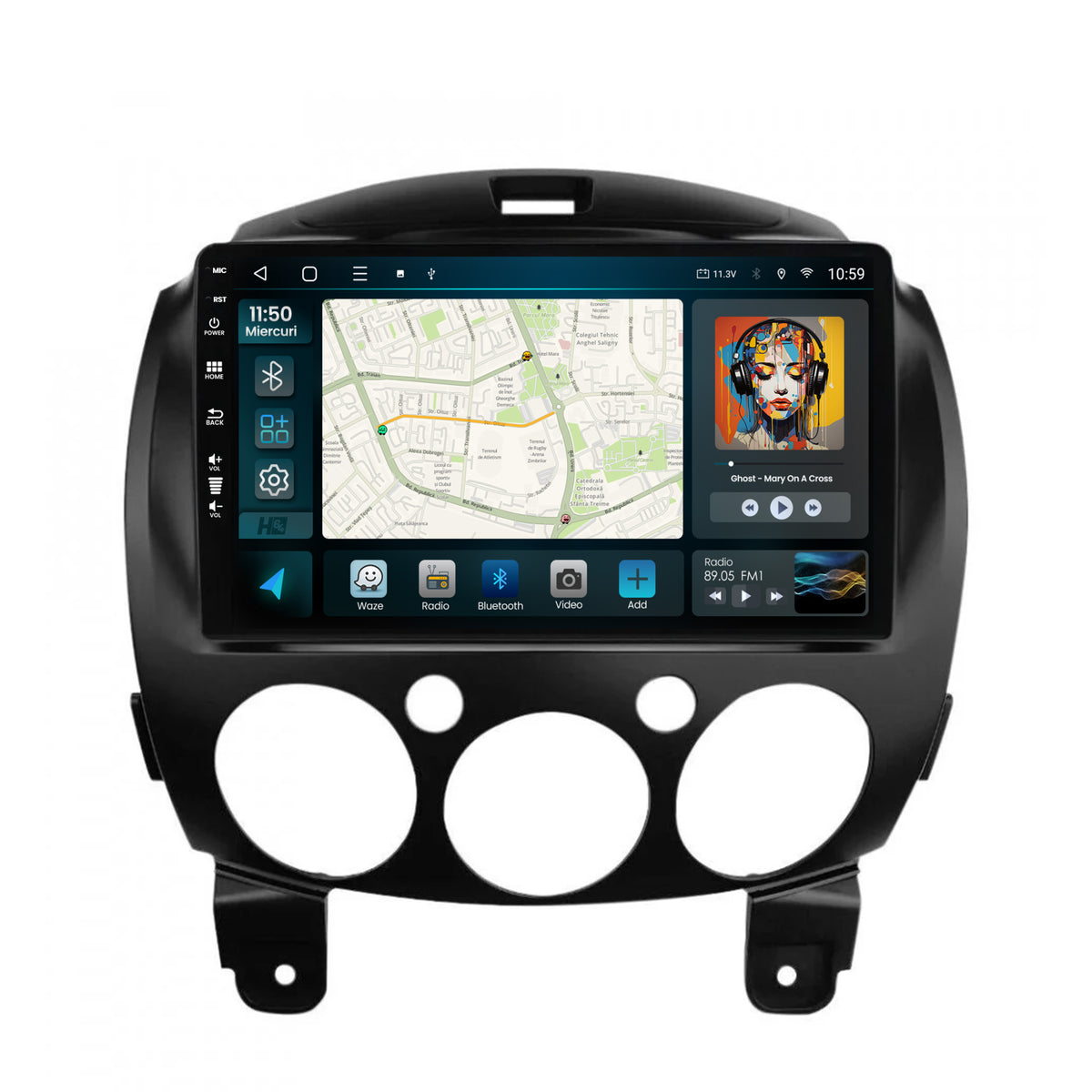 Navigatie HUB64 Mazda 2 (2007-2014), 4GB RAM, Android, Quadcore, DSP, GPS, Wi-FI, Carplay, Android Auto, USB, Bluetooth, Waze, Touchscreen, 9 inch