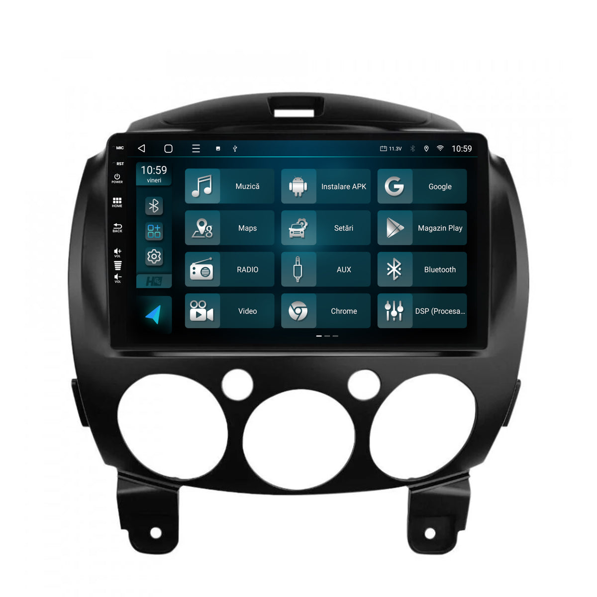 Navigatie HUB64 Mazda 2 (2007-2014), 8GB RAM, Android, Octacore, Slot Sim 4G, DSP, GPS, Wi-FI, Carplay, Android Auto, USB, Bluetooth, Waze, Touchscreen, 9 Inch