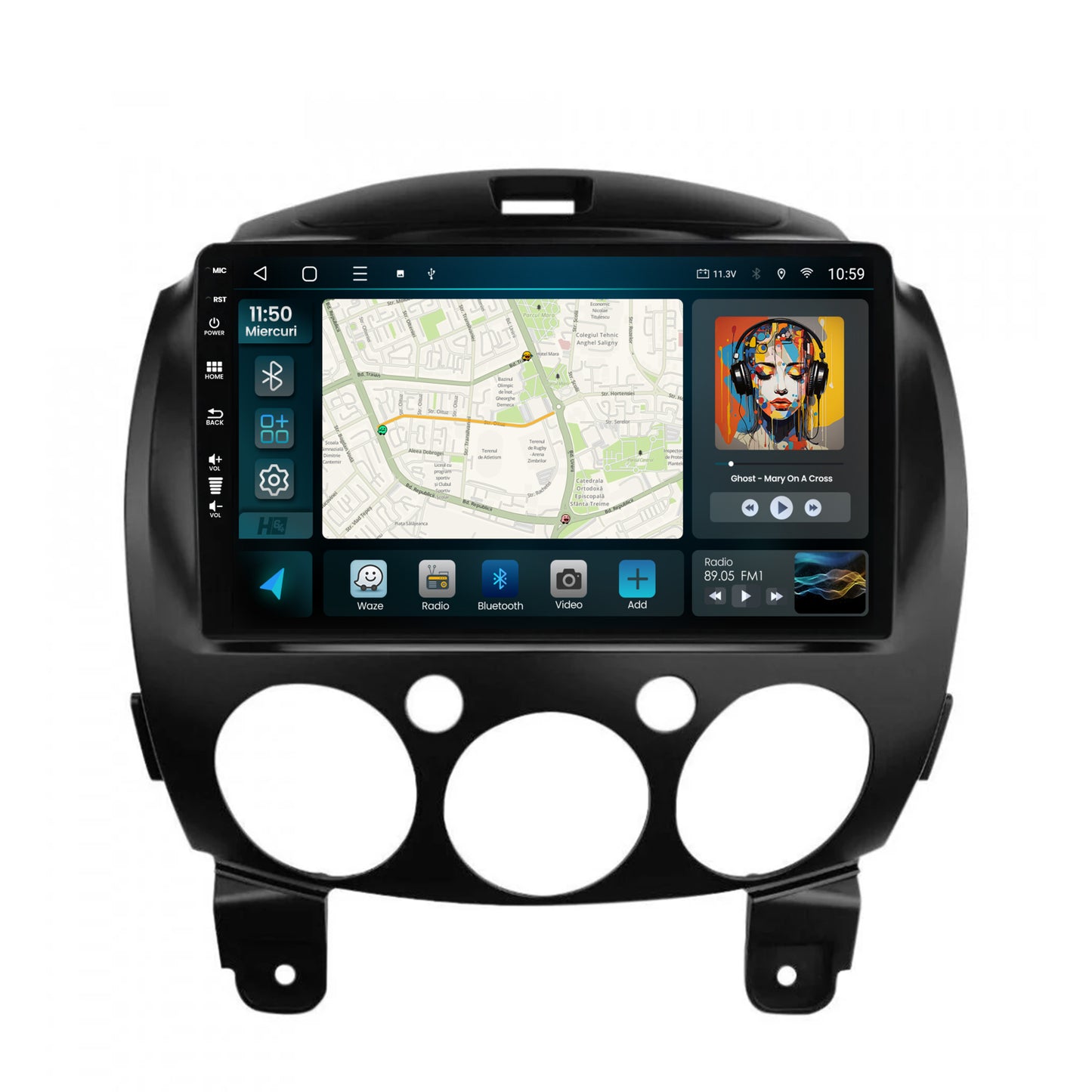 Navigatie HUB64 Mazda 2 (2007-2014), 8GB RAM, Android, Octacore, Slot Sim 4G, DSP, GPS, Wi-FI, Carplay, Android Auto, USB, Bluetooth, Waze, Touchscreen, 9 Inch