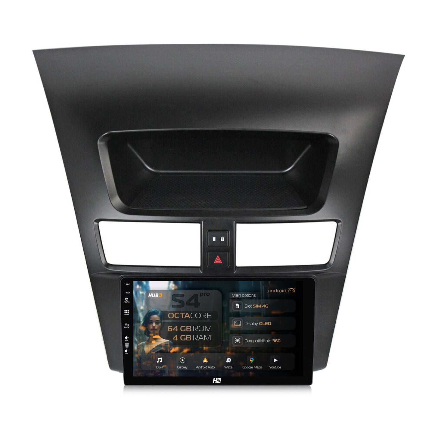 Navigatie HUB64 Mazda BT50 (2011-2020), 4GB RAM, Android, Octacore, Slot Sim 4G, DSP, GPS, Wi-FI, Carplay, Android Auto, USB, Bluetooth, Waze, Touchscreen, 9 Inch