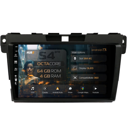 Navigatie HUB64 Mazda CX-7 (2008-2013), 4GB RAM, Android, Octacore, Slot Sim 4G, DSP, GPS, Wi-FI, Carplay, Android Auto, USB, Bluetooth, Waze, Touchscreen, 9 inch