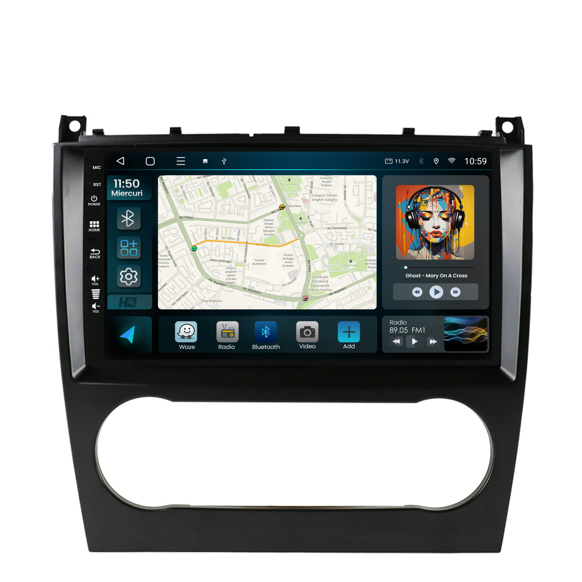 Navigatie HUB64 Mercedes Benz C-CLASS W203 (2004-2011), 2GB RAM, Android, GPS, Wi-FI, Carplay, Android Auto, USB, Bluetooth, Radio, Waze, Touchscreen, 9 inch
