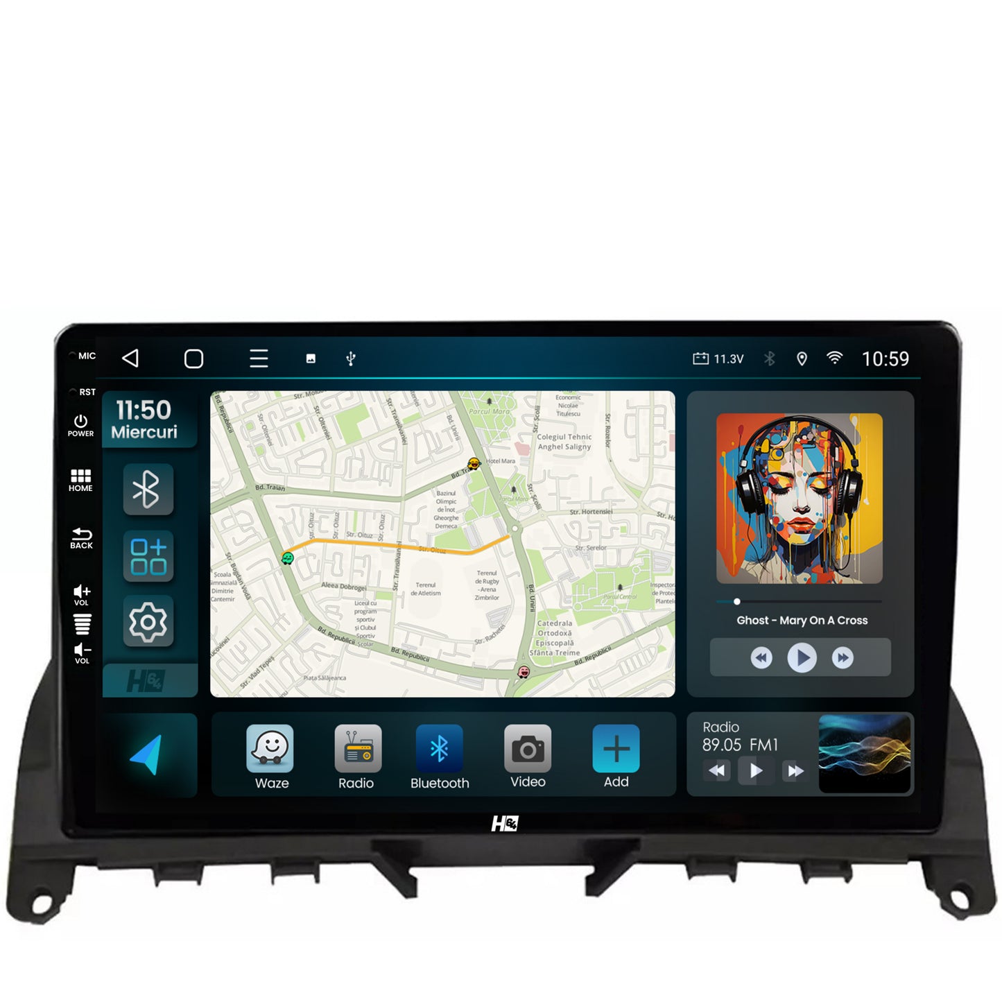 Navigatie HUB64 Mercedes Benz C-Class W204 (2006-2012), 6GB RAM, Android, Octacore, Slot Sim 4G, DSP, GPS, Wi-FI, Carplay, Android Auto, USB, Bluetooth, Waze, Touchscreen, 9 Inch