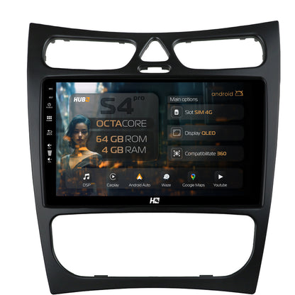 Navigatie HUB64 Mercedes Benz CLK W209 (2000-2005), 4GB RAM, Android, Octacore, Slot Sim 4G, DSP, GPS, Wi-FI, Carplay, Android Auto, USB, Bluetooth, Waze, Touchscreen, 9 inch