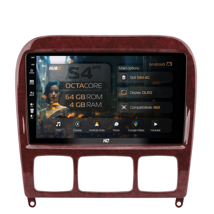 Navigatie HUB64 Mercedes Benz S-Class (1998-2005), 4GB RAM, Android, Octacore, Slot Sim 4G, DSP, GPS, Wi-FI, Carplay, Android Auto, USB, Bluetooth, Waze, Touchscreen, 9 inch