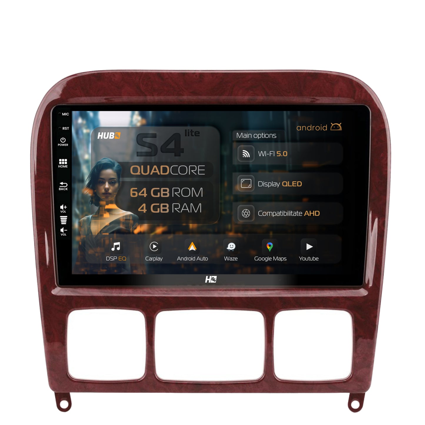 Navigatie HUB64 Mercedes Benz S-Class (1998-2005), 4GB RAM, Android, Quadcore, DSP, GPS, Wi-FI, Carplay, Android Auto, USB, Bluetooth, Waze, Touchscreen, 9 inch