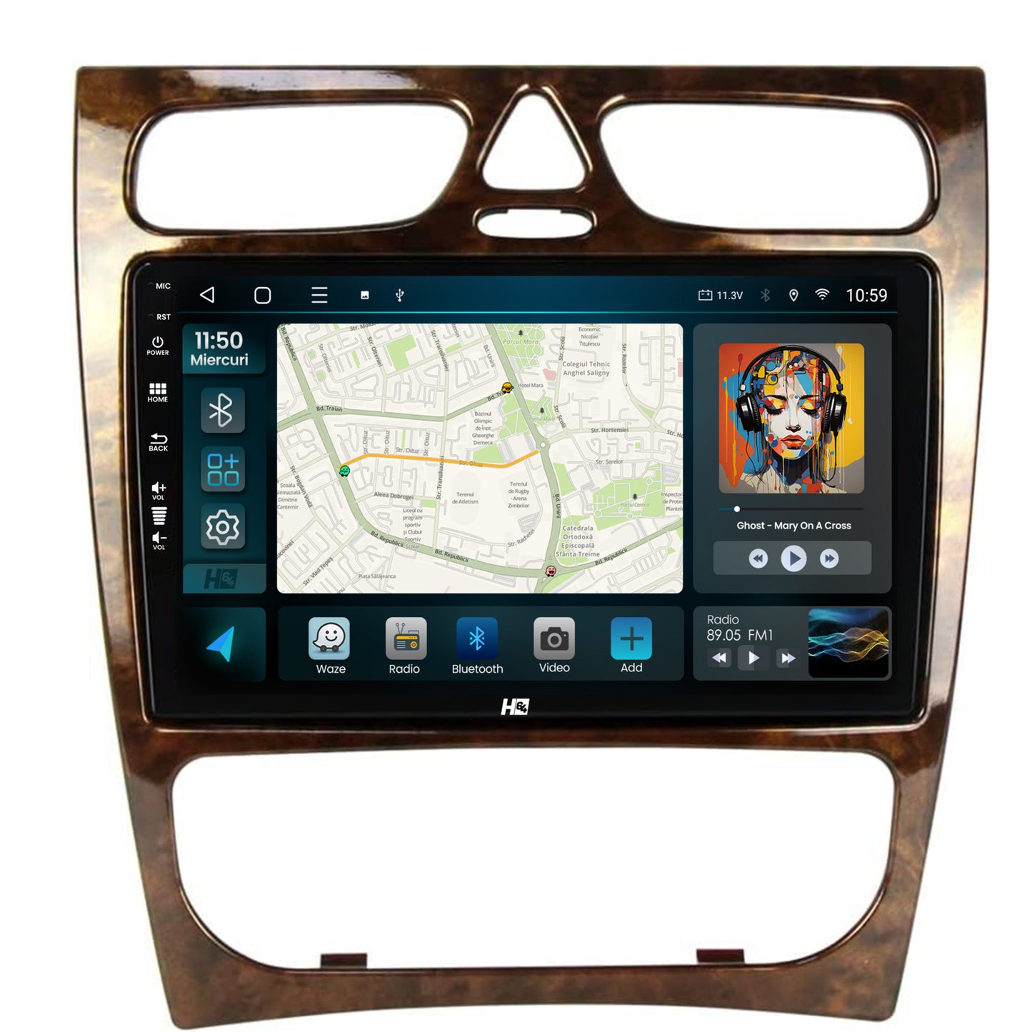 Navigatie HUB64 Benz C Class (W203) (2002-2004), 4GB RAM, Android, Octacore, Slot Sim 4G, DSP, GPS, Wi-FI, Carplay, Android Auto, USB, Bluetooth, Waze, Touchscreen, 9 inch