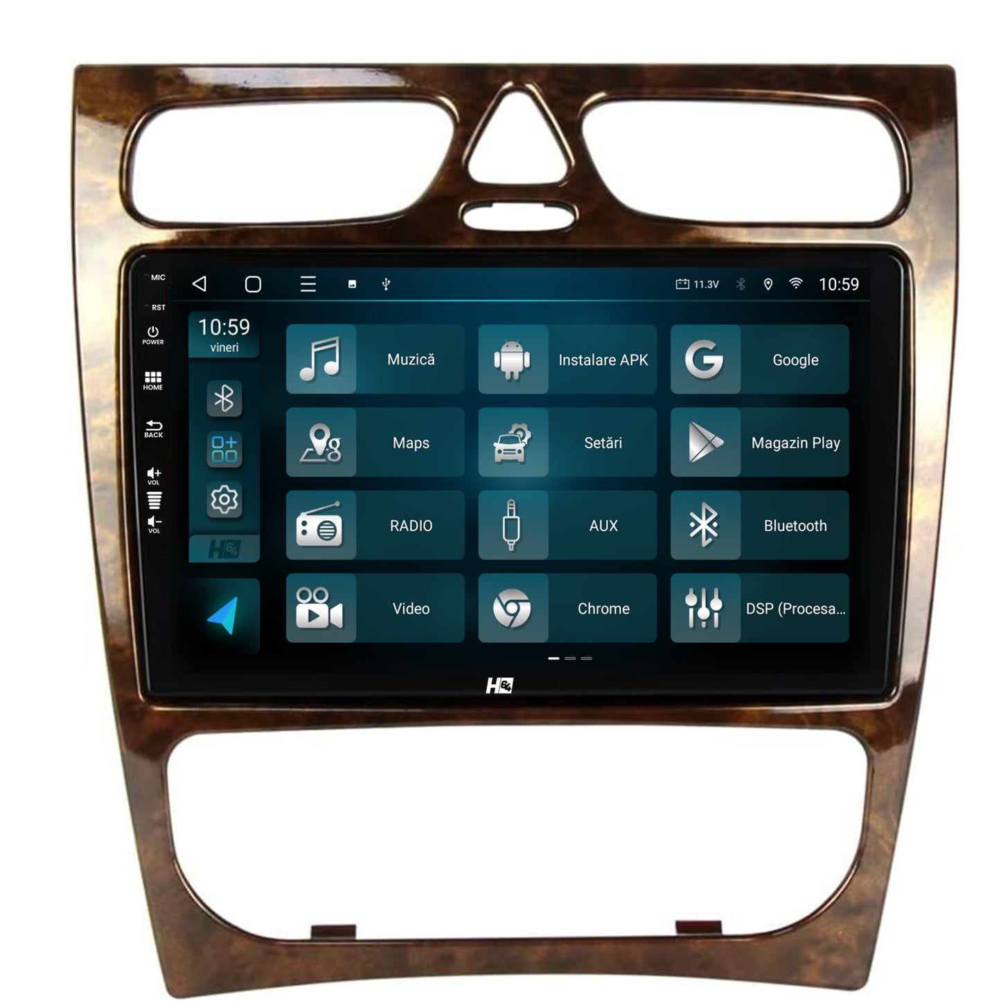 Navigatie HUB64 Benz C Class (W203) (2002-2004), 4GB RAM, Android, Octacore, Slot Sim 4G, DSP, GPS, Wi-FI, Carplay, Android Auto, USB, Bluetooth, Waze, Touchscreen, 9 inch