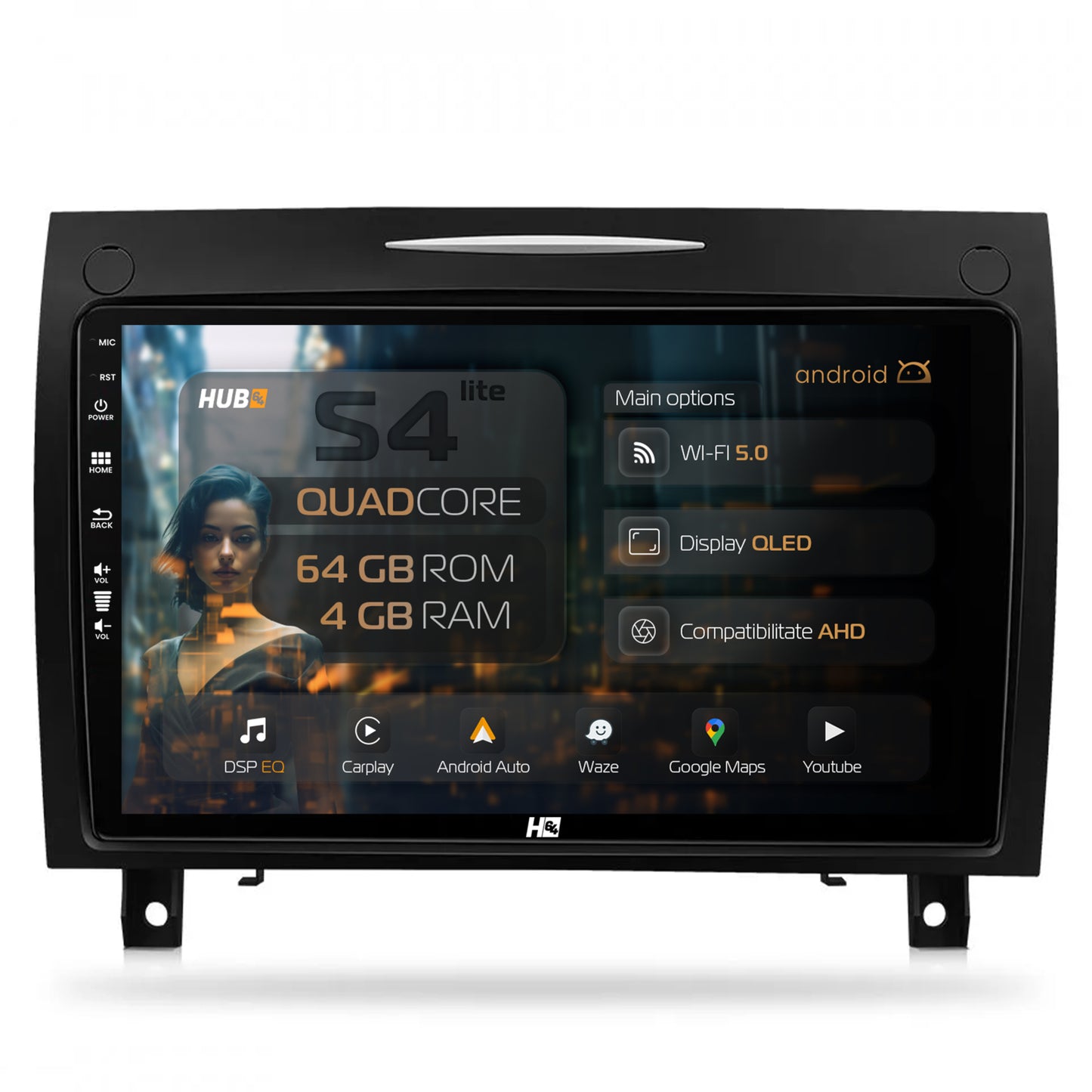 Navigatie HUB64 Mercedes Benz SLK (2006-2010), 4GB RAM, Android, Quadcore, DSP, GPS, Wi-FI, Carplay, Android Auto, USB, Bluetooth, Waze, Touchscreen, 9 inch