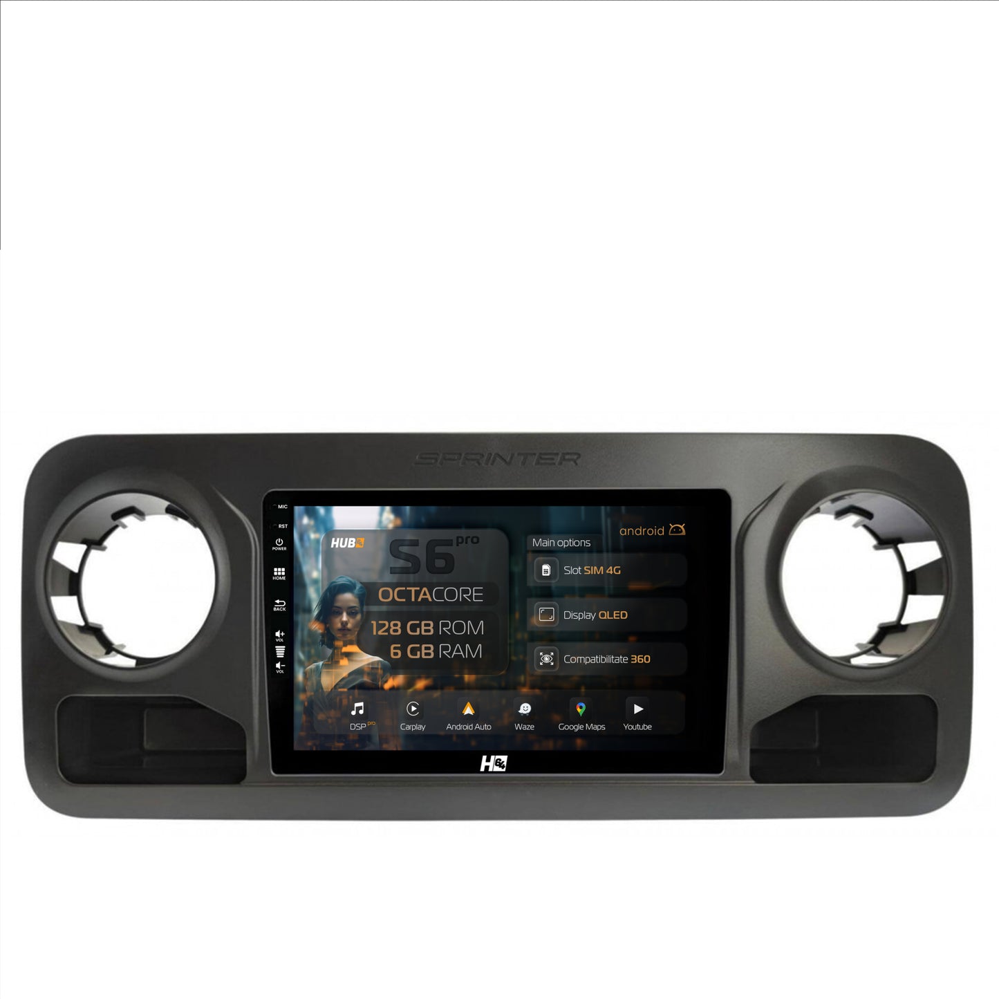 Navigatie HUB64 Mercedes Benz Sprinter (2018+), 6GB RAM, Android, Octacore, Slot Sim 4G, DSP, GPS, Wi-FI, Carplay, Android Auto, USB, Bluetooth, Waze, Touchscreen, 10.1 Inch