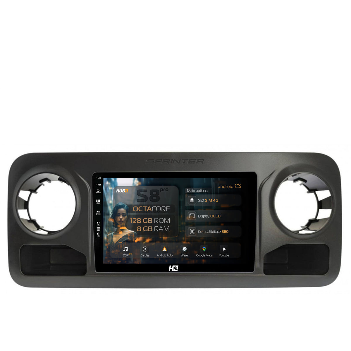 Navigatie HUB64 Mercedes Benz Sprinter (2018+), 8GB RAM, Android, Octacore, Slot Sim 4G, DSP, GPS, Wi-FI, Carplay, Android Auto, USB, Bluetooth, Waze, Touchscreen, 10.1 Inch