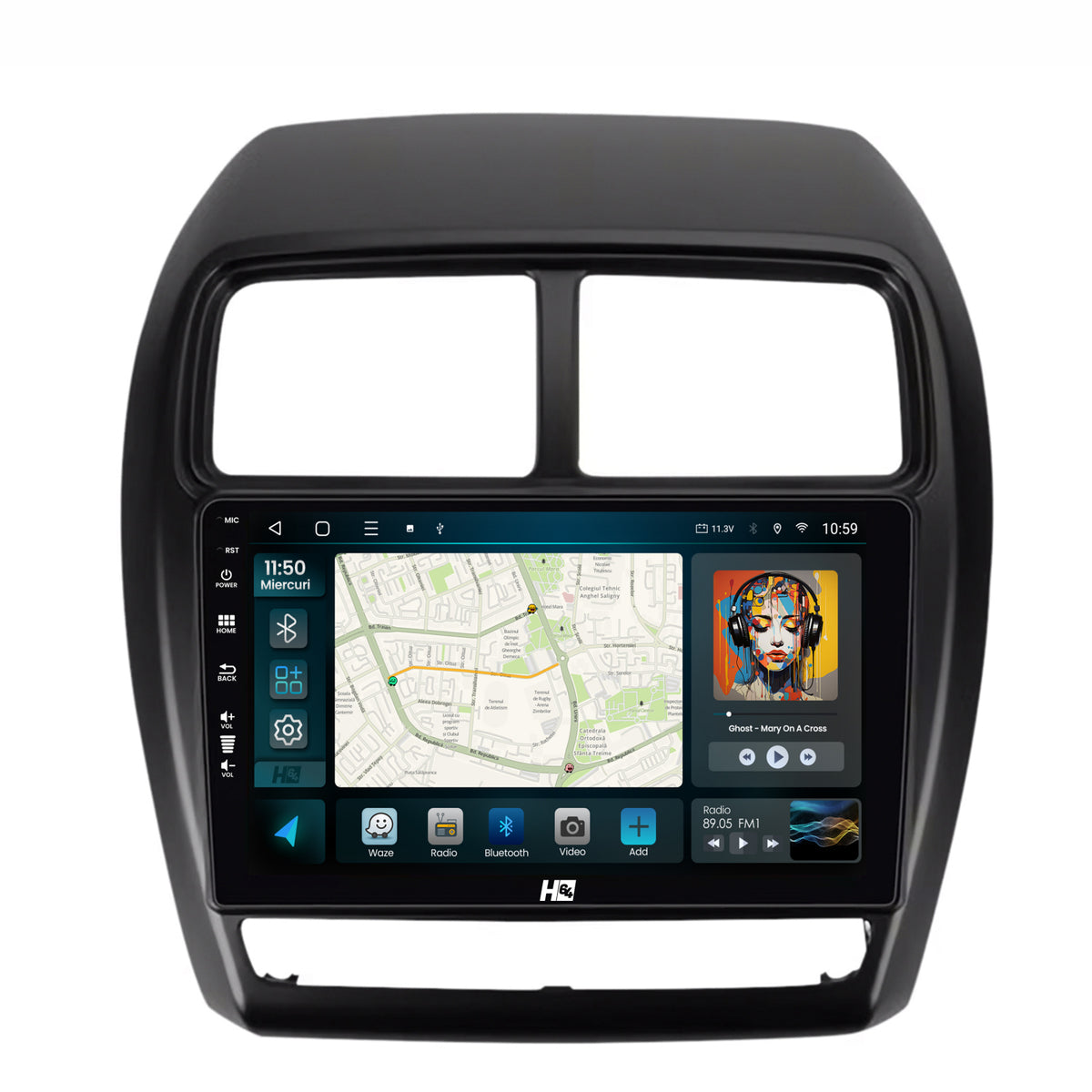 Navigatie HUB64 Mitsubishi ASX (2016-2019, 8GB RAM, Android, Octacore, Slot Sim 4G, DSP, GPS, Wi-FI, Carplay, Android Auto, USB, Bluetooth, Waze, Touchscreen, 9 Inch