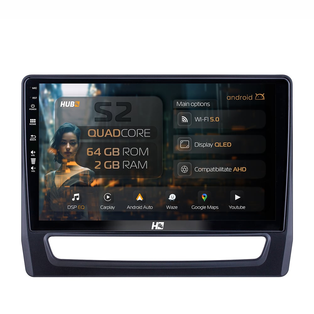 Navigatie HUB64 Mitsubishi ASX (2019+), 2GB RAM, Android, GPS, Wi-FI, Carplay, Android Auto, USB, Bluetooth, Radio, Waze, Touchscreen, 10.1 inch
