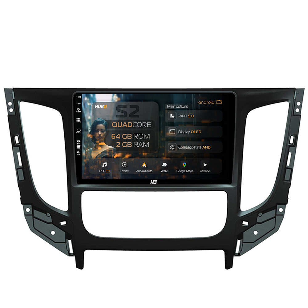 Navigatie HUB64 Mitsubishi L200 (2014-2020), 2GB RAM, Android, GPS, Wi-FI, Carplay, Android Auto, USB, Bluetooth, Radio, Waze, Touchscreen, 9 inch