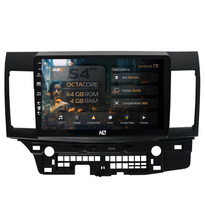 Navigatie HUB64 Mitsubishi Lancer (2007-2016), 4GB RAM, Android, Octacore, Slot Sim 4G, DSP, GPS, Wi-FI, Carplay, Android Auto, USB, Bluetooth, Waze, Touchscreen, 10.1 Inch