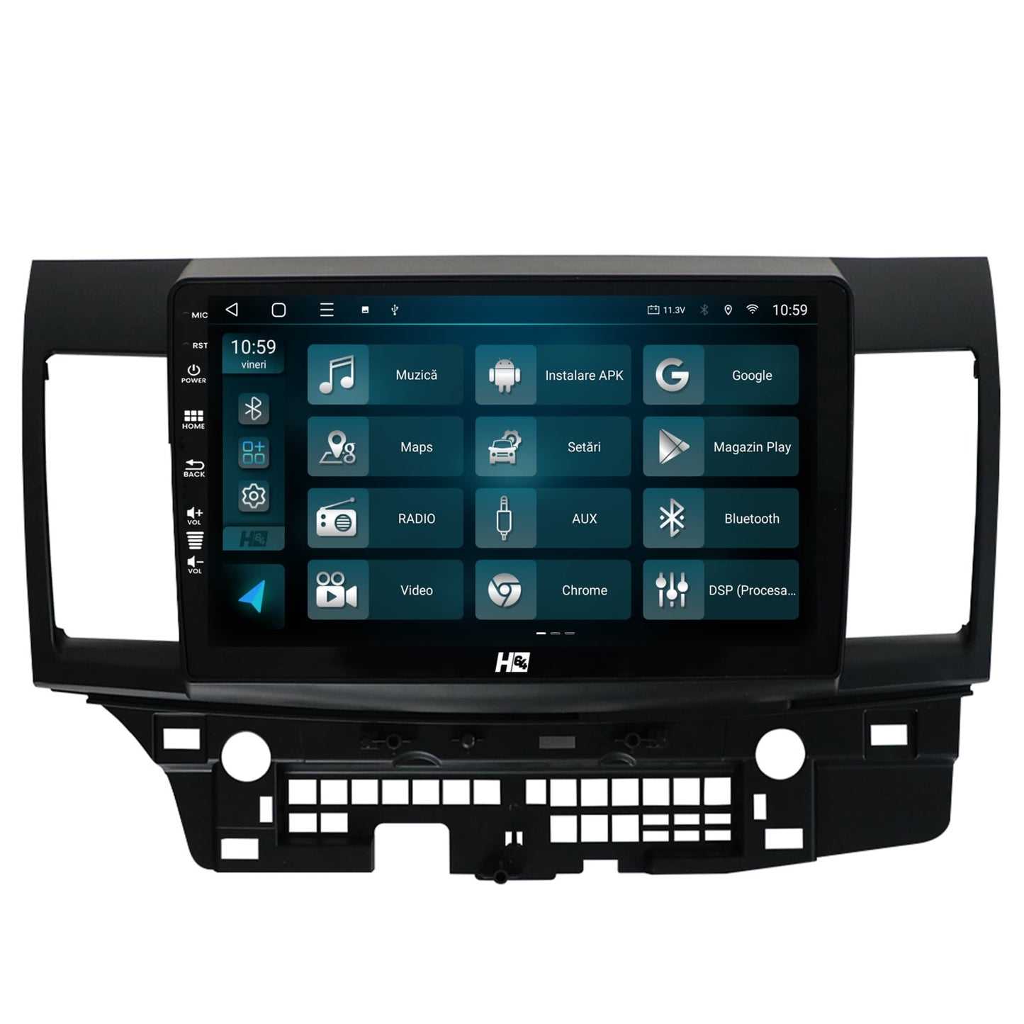 Navigatie HUB64 Mitsubishi Lancer (2007-2016), 4GB RAM, Android, Quadcore, DSP, GPS, Wi-FI, Carplay, Android Auto, USB, Bluetooth, Waze, Touchscreen, 10.1 Inch