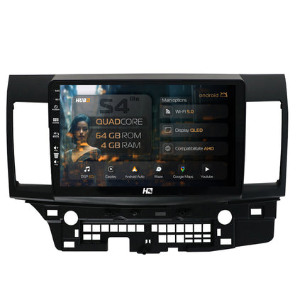Navigatie HUB64 Mitsubishi Lancer (2007-2016), 4GB RAM, Android, Quadcore, DSP, GPS, Wi-FI, Carplay, Android Auto, USB, Bluetooth, Waze, Touchscreen, 10.1 Inch
