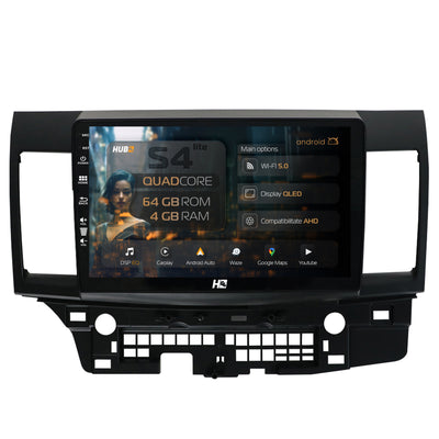 Navigatie HUB64 Mitsubishi Lancer (2007-2016), 4GB RAM, Android, Quadcore, DSP, GPS, Wi-FI, Carplay, Android Auto, USB, Bluetooth, Waze, Touchscreen, 10.1 Inch