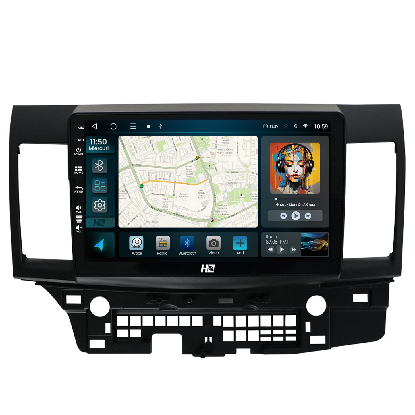 Navigatie HUB64 Mitsubishi Lancer (2007-2016), 8GB RAM, Android, Octacore, Slot Sim 4G, DSP, GPS, Wi-FI, Carplay, Android Auto, USB, Bluetooth, Waze, Touchscreen, 10.1 Inch