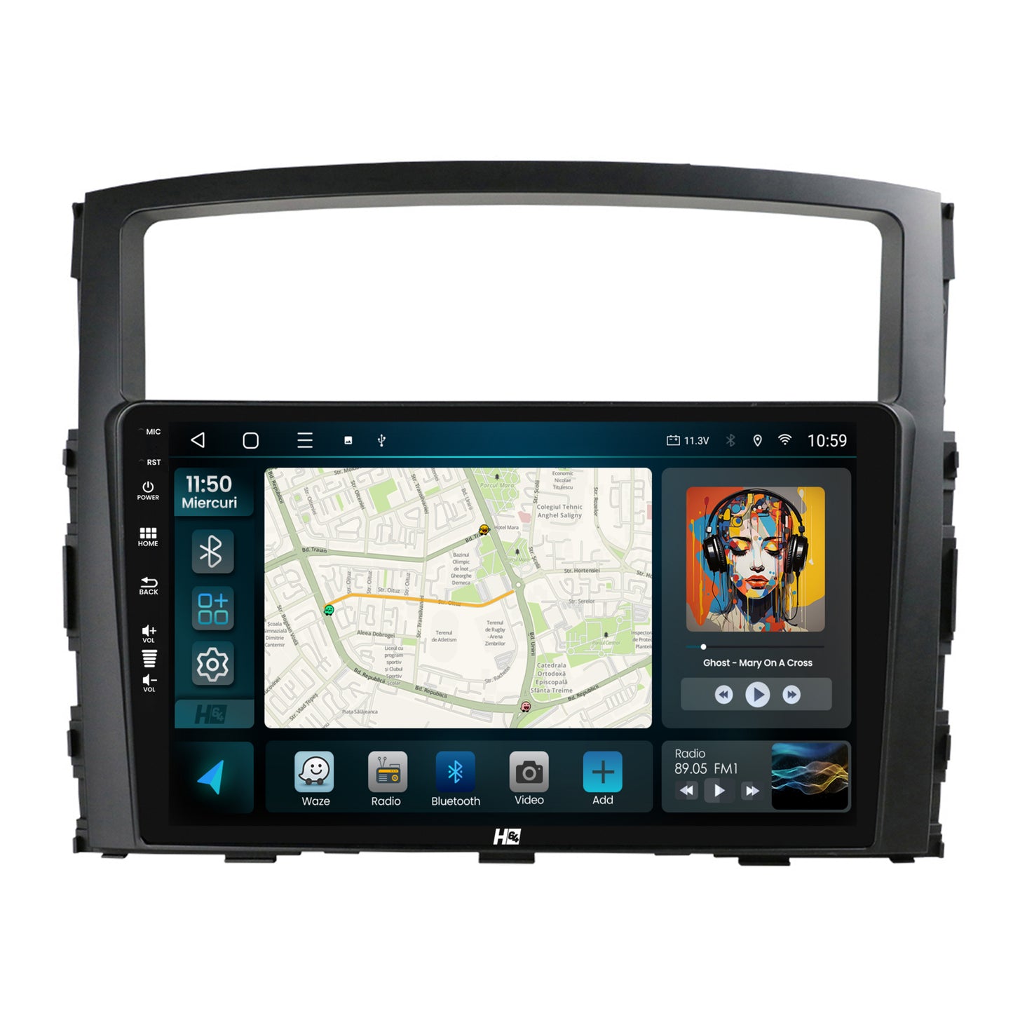 Navigatie HUB64 Mitsubishi Pajero (2006-2014), 8GB RAM, Android, Octacore, Slot Sim 4G, DSP, GPS, Wi-FI, Carplay, Android Auto, USB, Bluetooth, Waze, Touchscreen, 9 Inch