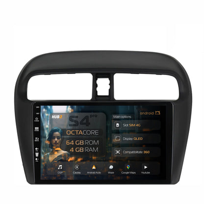 Navigatie HUB64 Mitsubishi Space Star / Mirage / Attrage, 4GB RAM, Android, Octacore, Slot Sim 4G, DSP, GPS, Wi-FI, Carplay, Android Auto, USB, Bluetooth, Waze, Touchscreen, 9 Inch