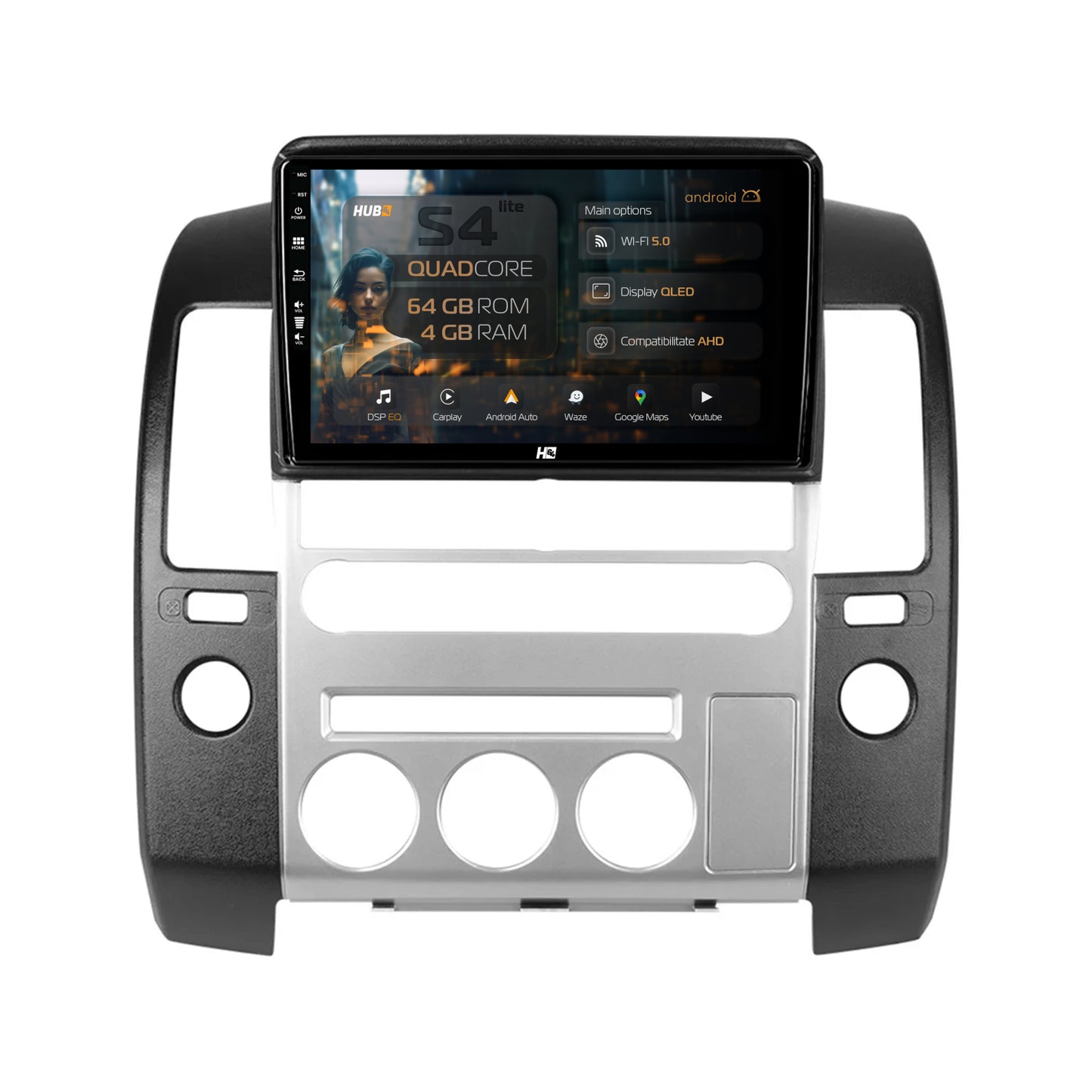 Navigatie HUB64 Nissan Pathfinder-Navara (2005-2014), 4GB RAM, Android, Quadcore, DSP, GPS, Wi-FI, Carplay, Android Auto, USB, Bluetooth, Waze, Touchscreen, 9 inch